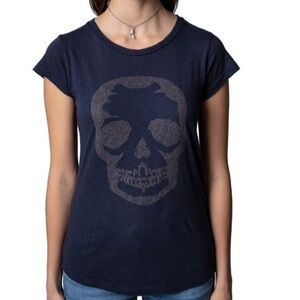 ZADIG & VOLTAIRE Embellished Skull Strass Tee - Black/Silver Goth small